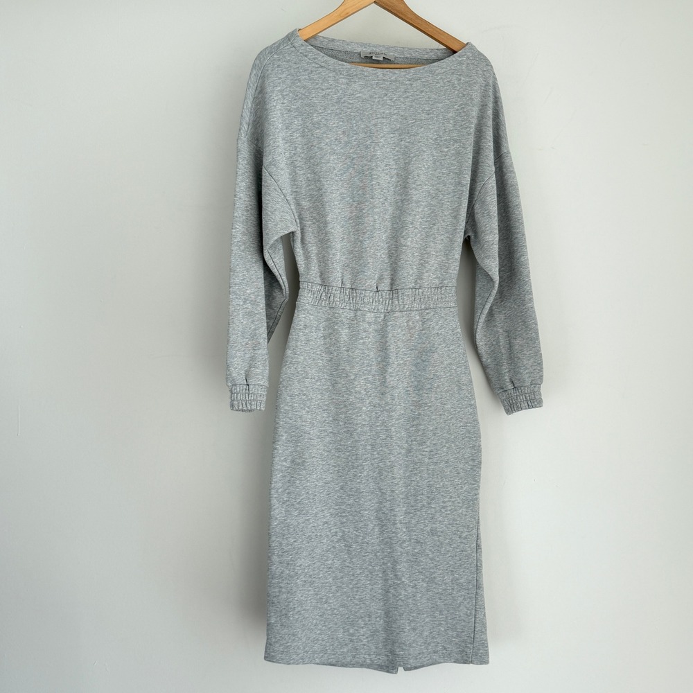 AllSaints Chrissy Sweat Dress Small Gray Sweater Open Back Cutout Midi Lounge